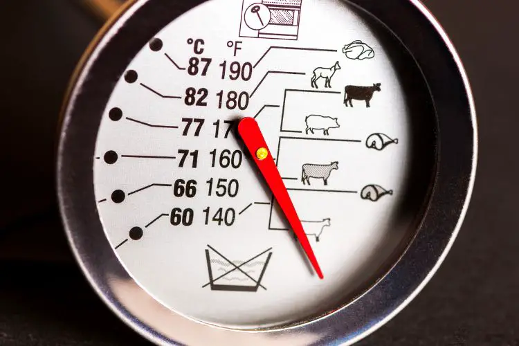 Steak thermometer for meat showing celsius and fahrenheit